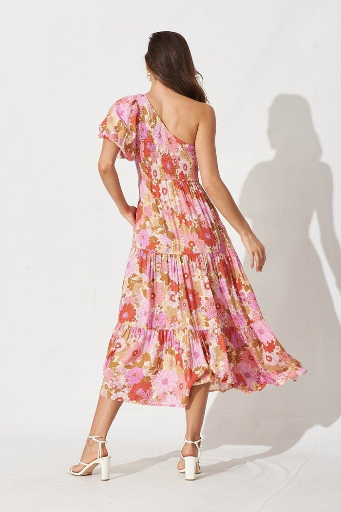 Botanic Midi Dress In Pink With Purple Floral - St Frock (Dev)
