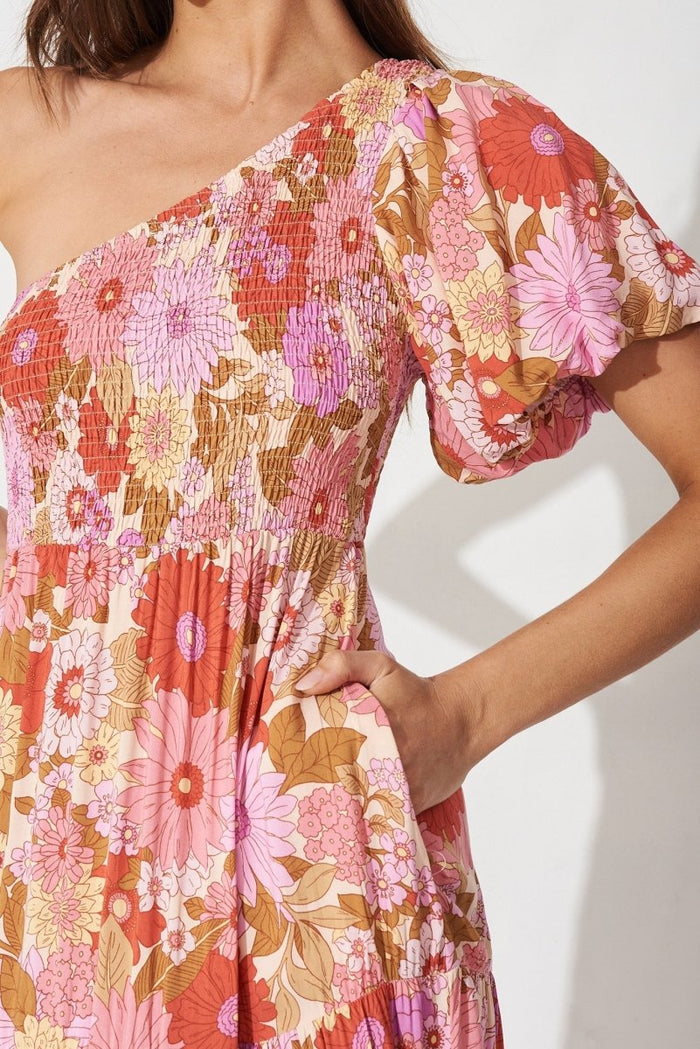 Botanic Midi Dress In Pink With Purple Floral - St Frock (Dev)