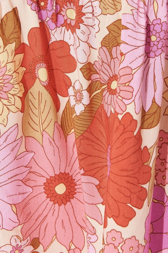 Botanic Midi Dress In Pink With Purple Floral - St Frock (Dev)