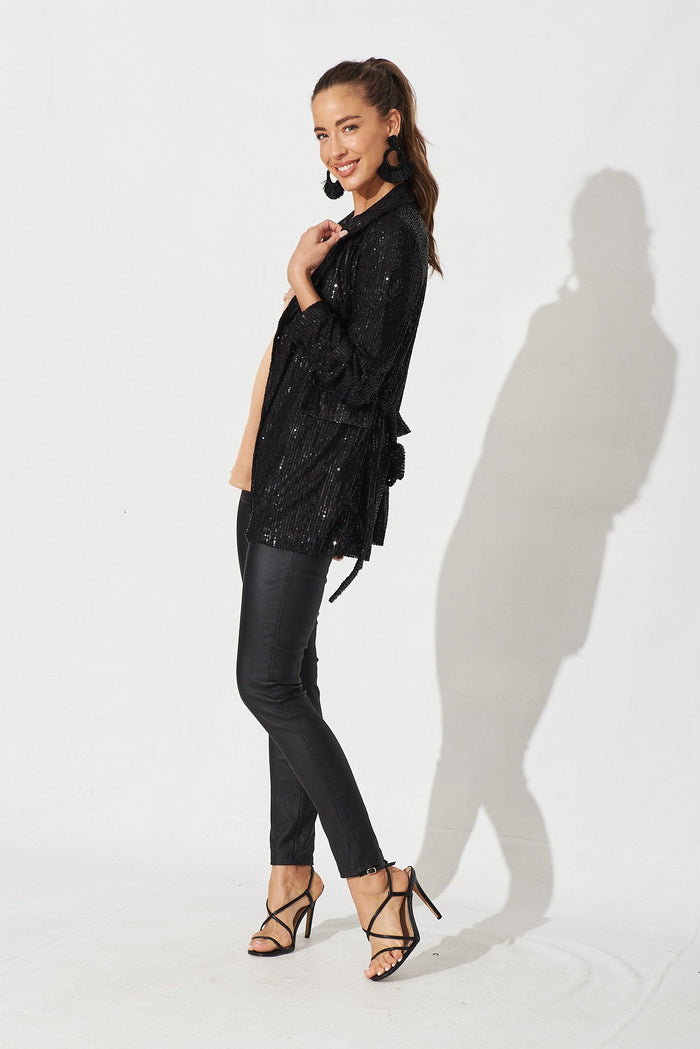 Jackie Blazer In Black Gold Sequin - side