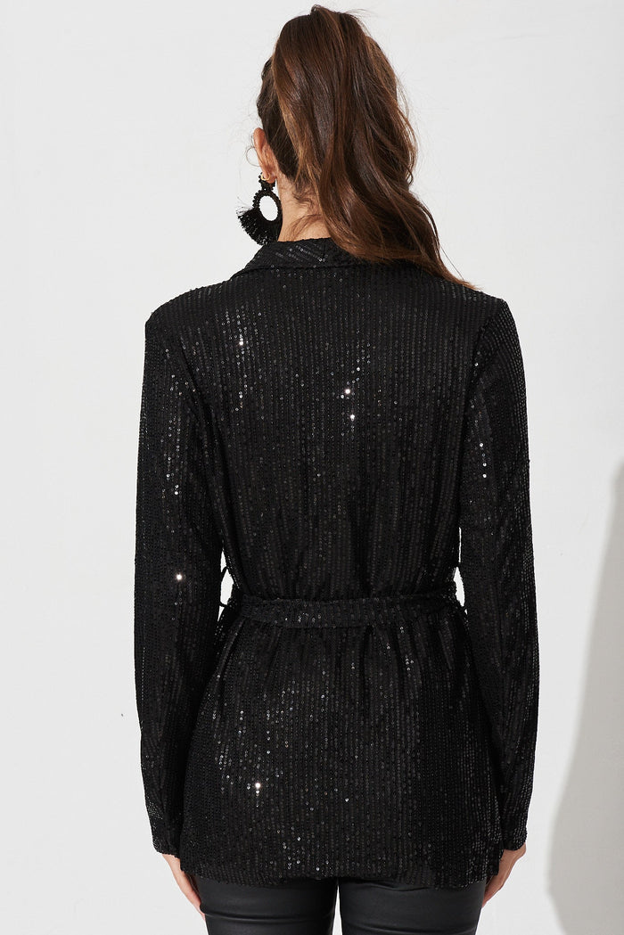 Jackie Blazer In Black Gold Sequin - back