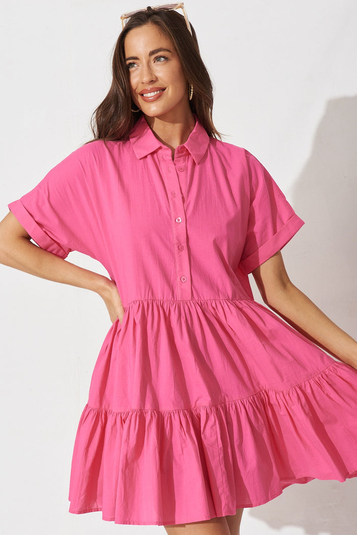 Limbury Dress In Pink Cotton - front
