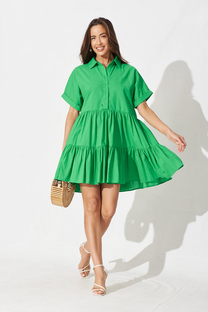 Limbury Dress In Green Cotton - full length