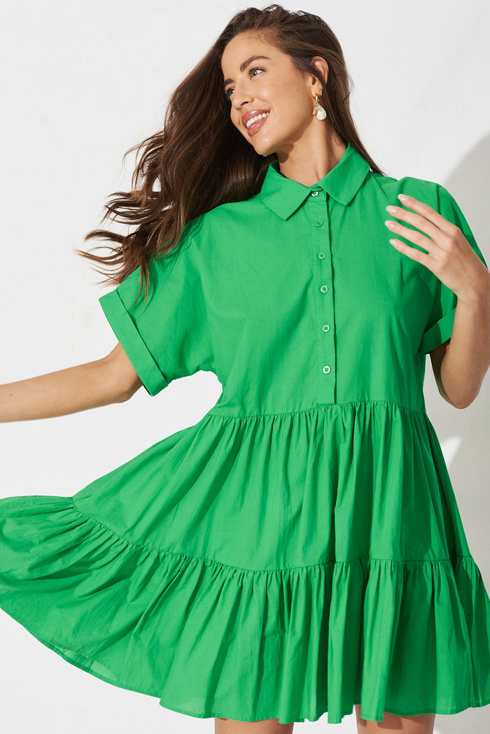 Limbury Dress In Green Cotton - front