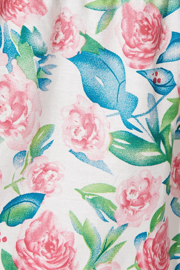 Millbrook Midi Dress In White With Pink Floral Cotton - fabric