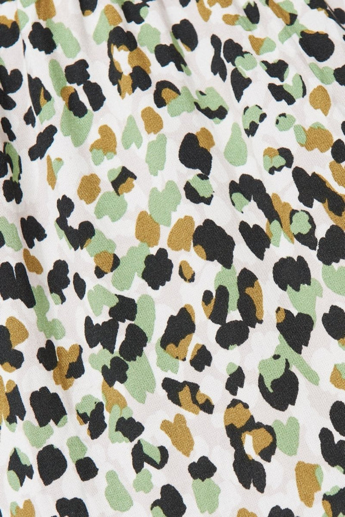 Carrara Midi Shirt Dress In Green With Leopard Print - St Frock (Dev)