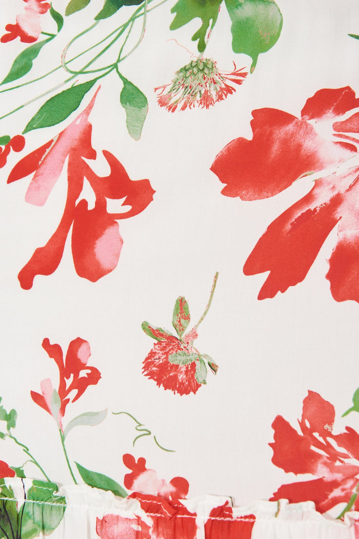 Beecroft Midi Dress In White With Red Floral - fabric