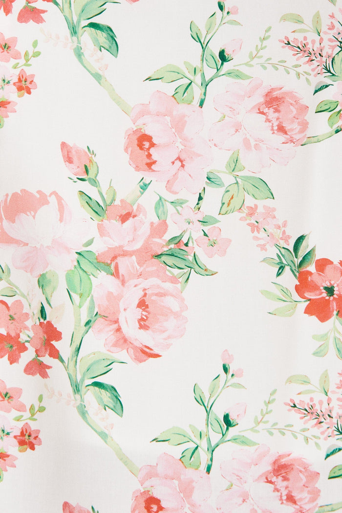 Parma Midi Dress In White With Pink Floral - fabric