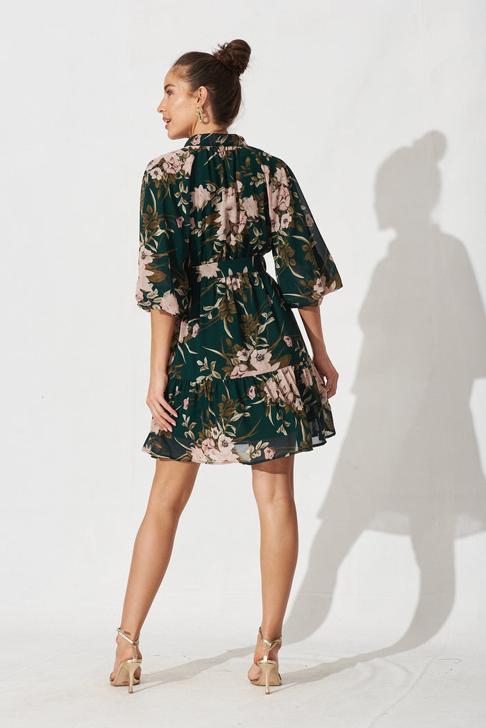 Allaway Dress In Emerald With Blush Floral Chiffon - back