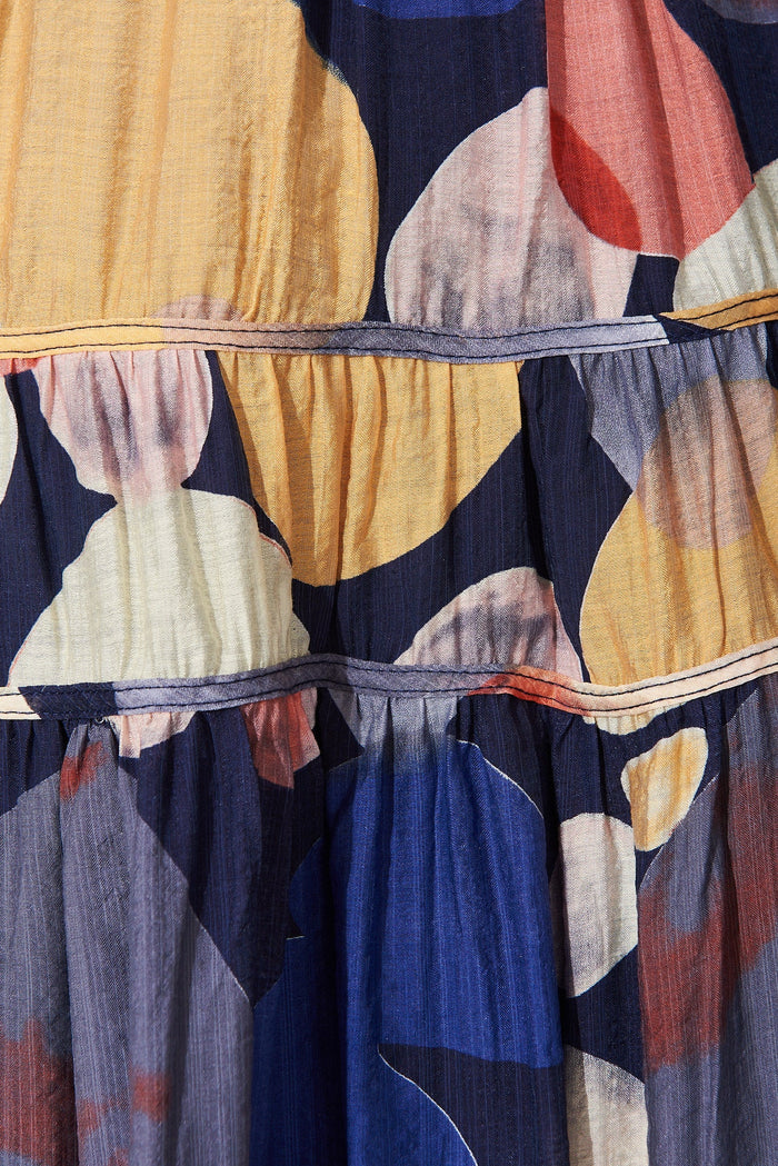 Amalie Midi Dress In Navy With Multi Print - fabric