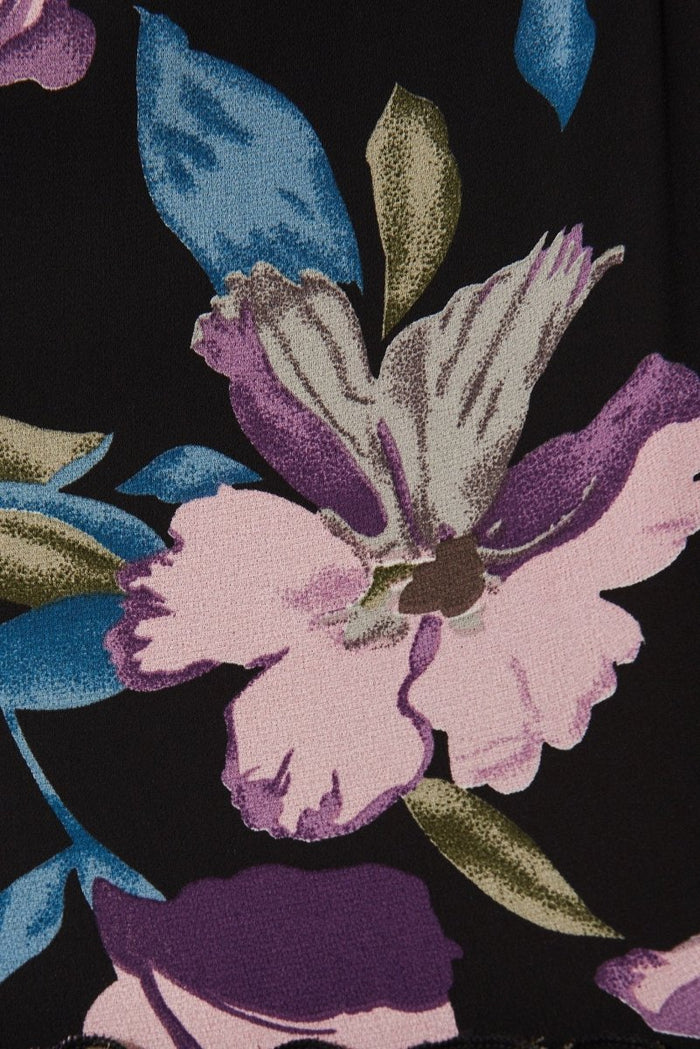 Cannie Midi Dress In Black With Pink And Purple Floral Chiffon - St Frock (Dev)