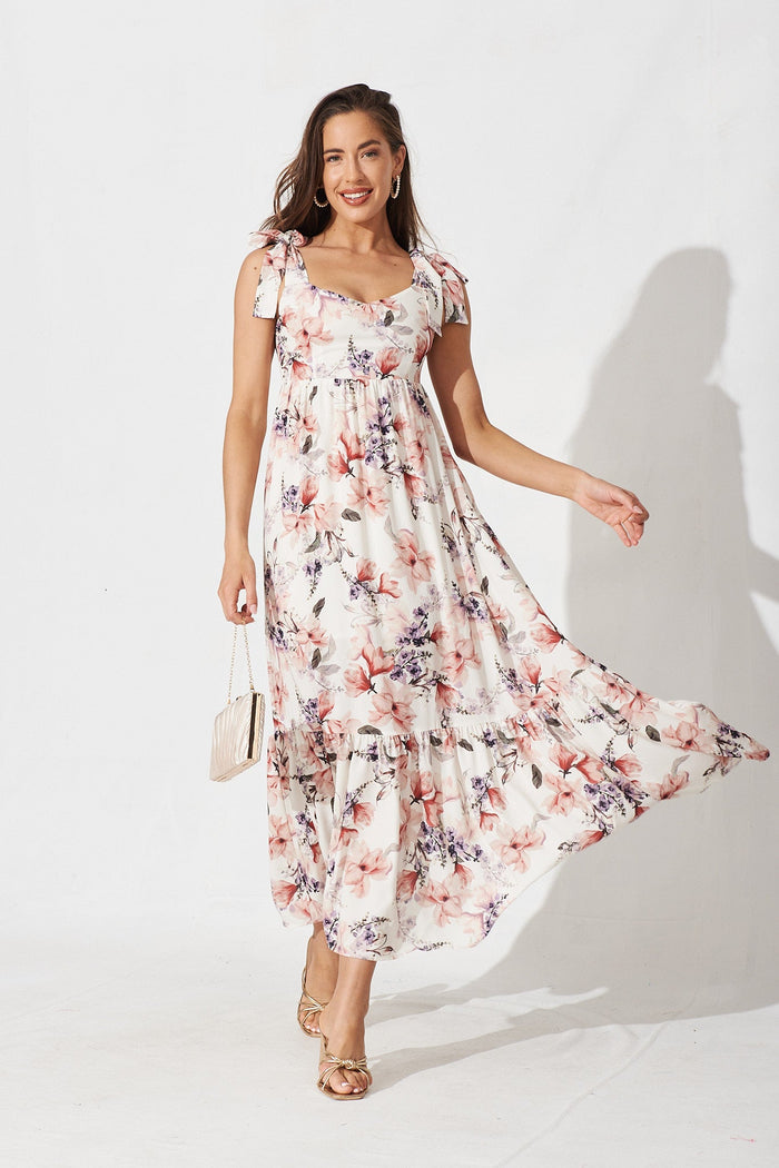 Marilyn Maxi Dress In Cream Floral - full length