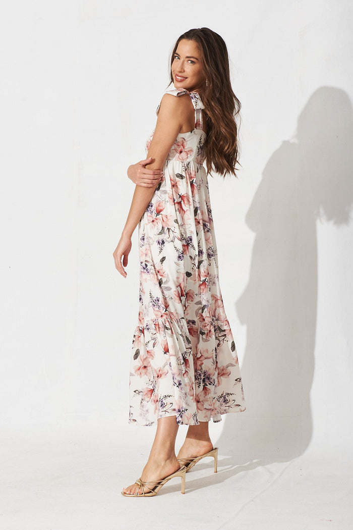 Marilyn Maxi Dress In Cream Floral - side