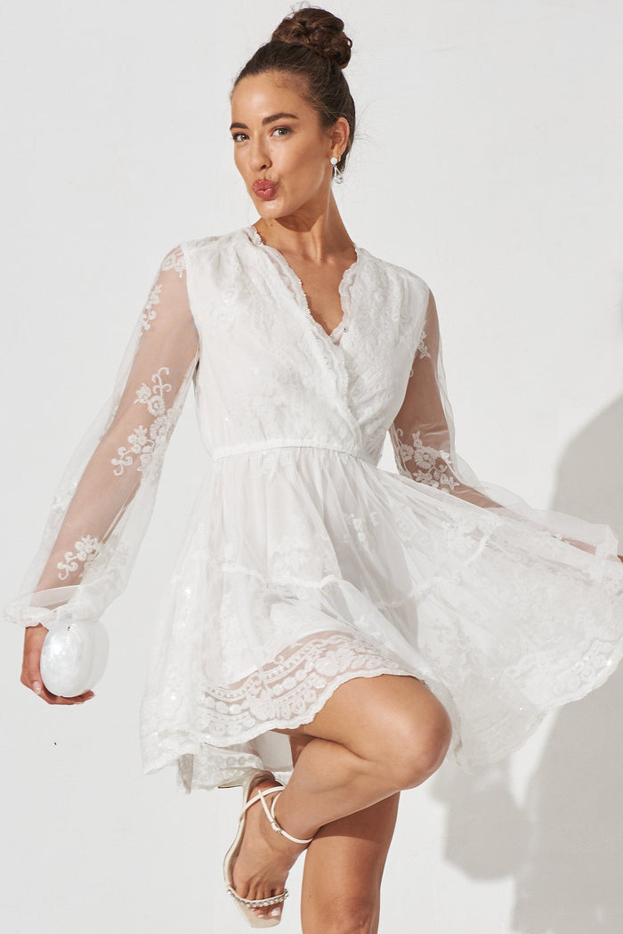 Iconic Sequin Dress In White - front