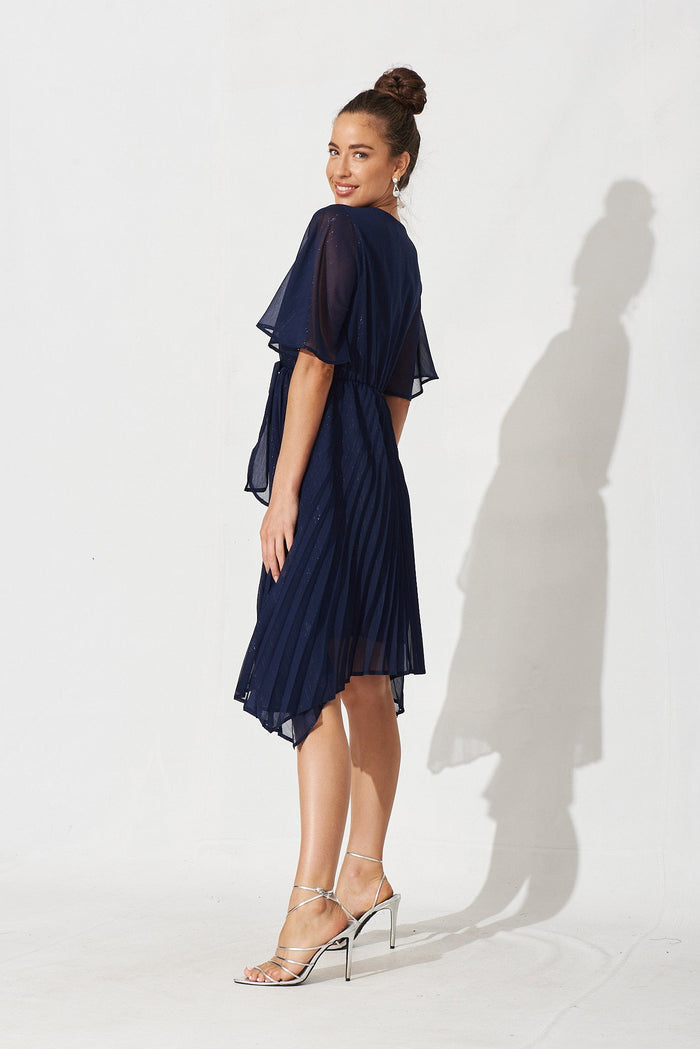 Blakely Dress In Navy Lurex Chiffon - side