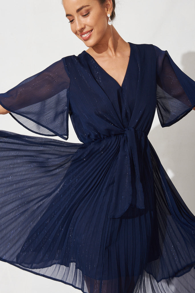 Blakely Dress In Navy Lurex Chiffon - detail