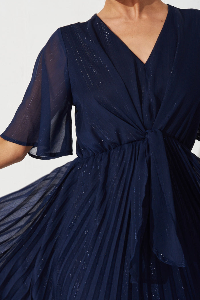 Blakely Dress In Navy Lurex Chiffon - detail