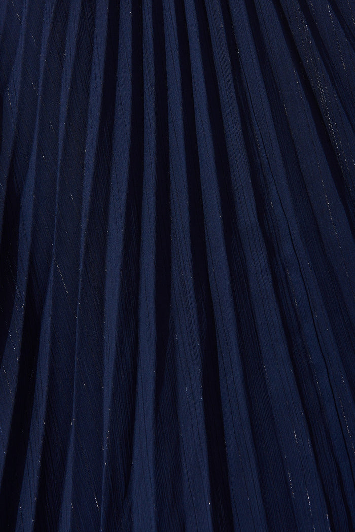Blakely Dress In Navy Lurex Chiffon - fabric