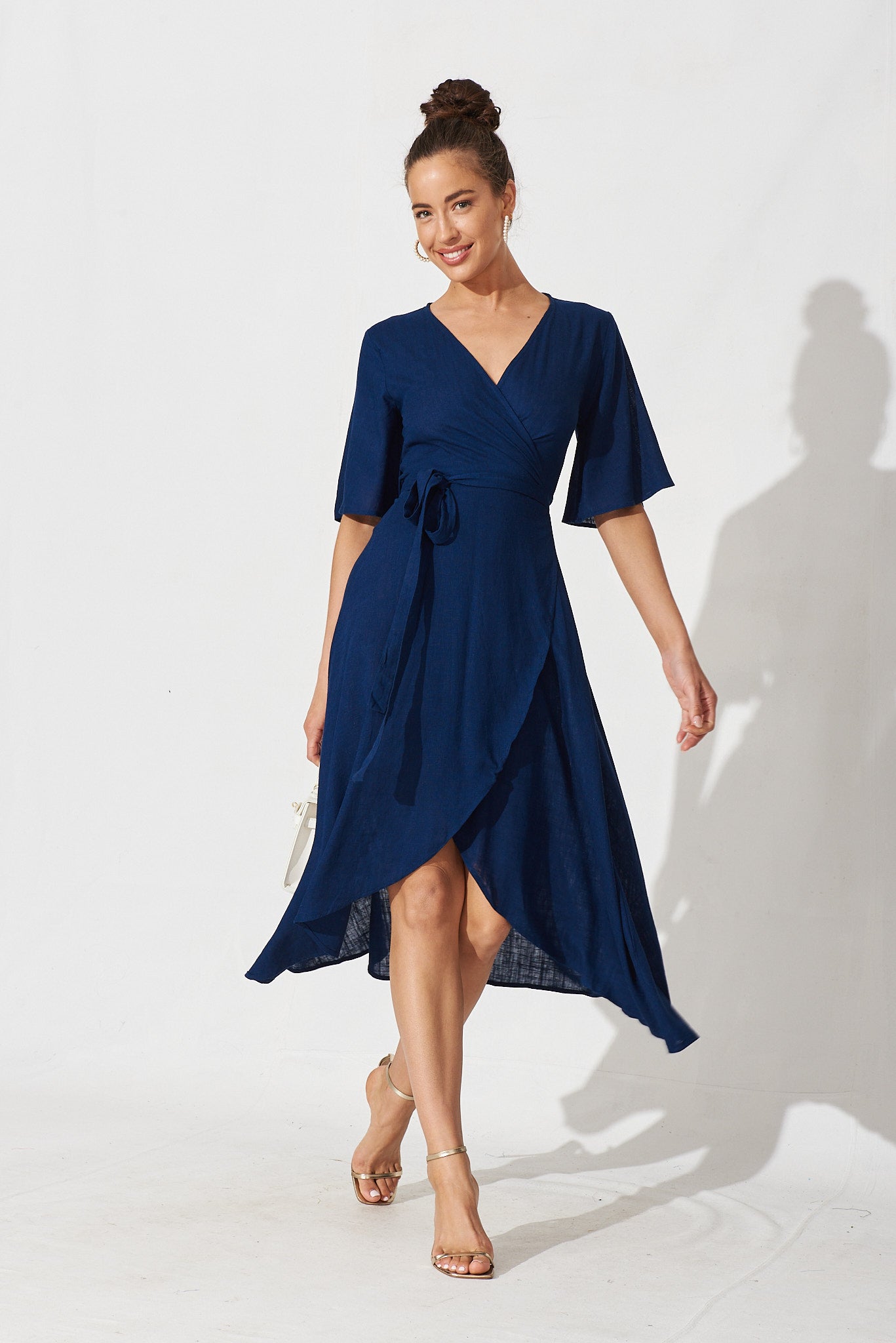 Bellerose Midi Wrap Dress In Navy Linen Blend - St Frock (Dev)