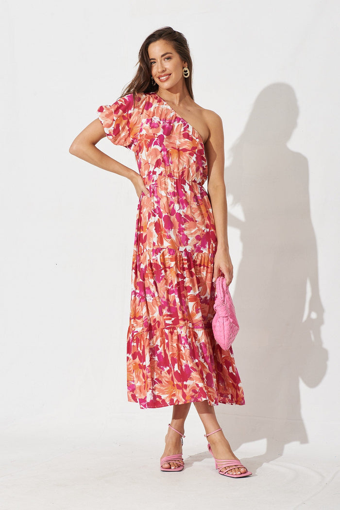 Birmingham Midi Dress In Pink Floral - full length