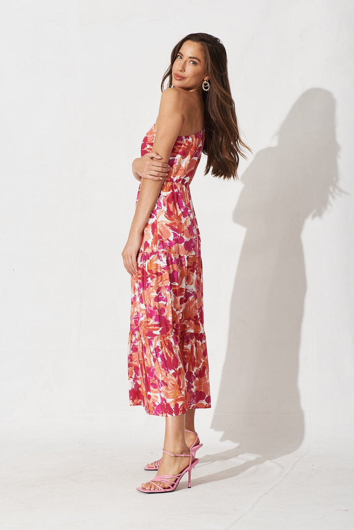 Birmingham Midi Dress In Pink Floral - side