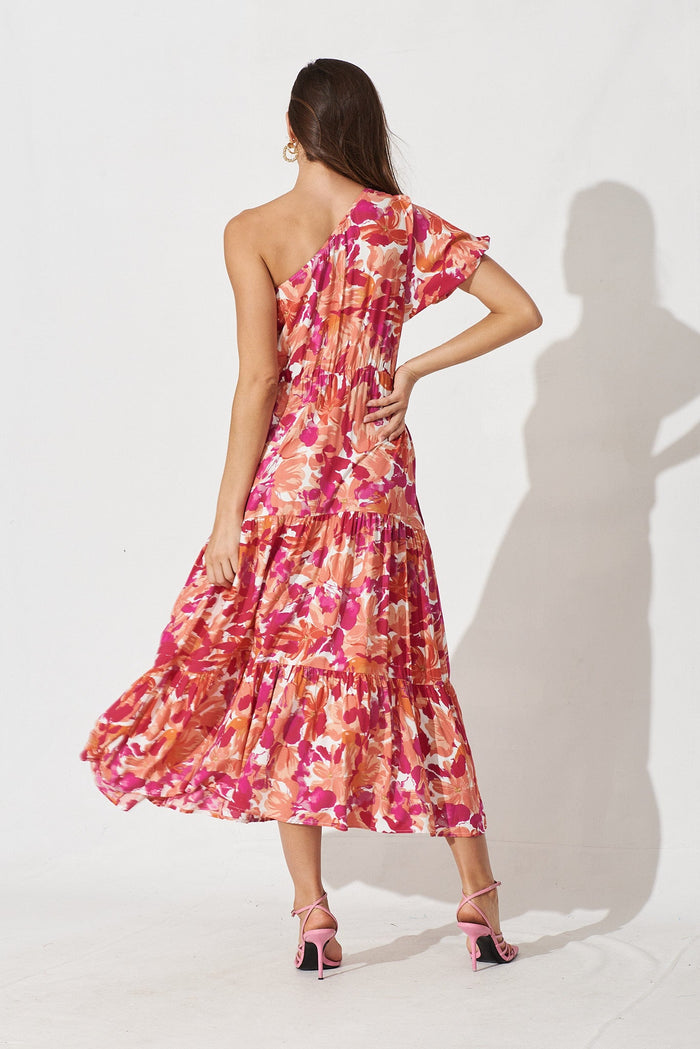 Birmingham Midi Dress In Pink Floral - back