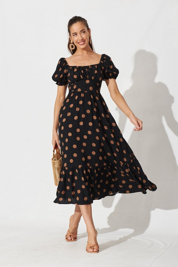 Candie Midi Dress In Black With Brown Spot - St Frock (Dev)