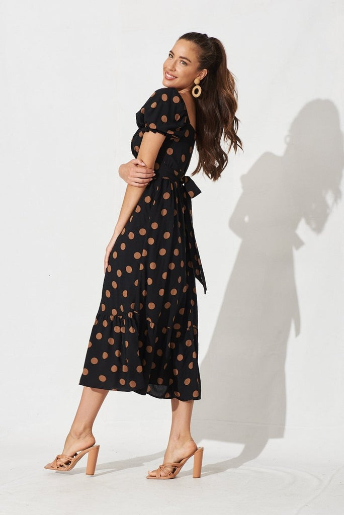 Candie Midi Dress In Black With Brown Spot - St Frock (Dev)
