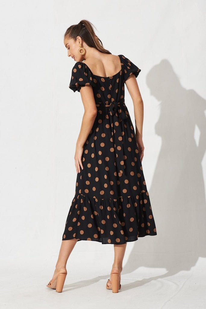 Candie Midi Dress In Black With Brown Spot - St Frock (Dev)