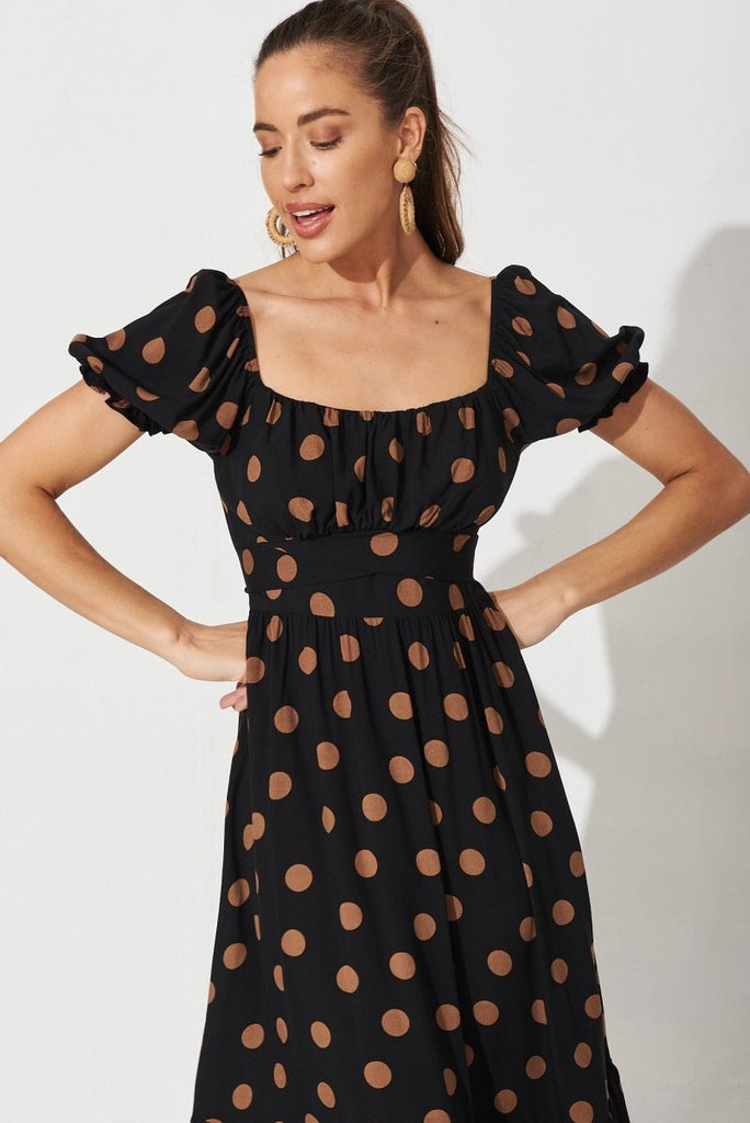 Candie Midi Dress In Black With Brown Spot - St Frock (Dev)