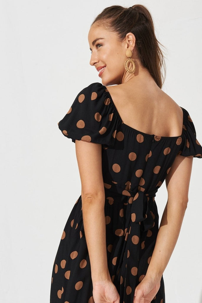 Candie Midi Dress In Black With Brown Spot - St Frock (Dev)