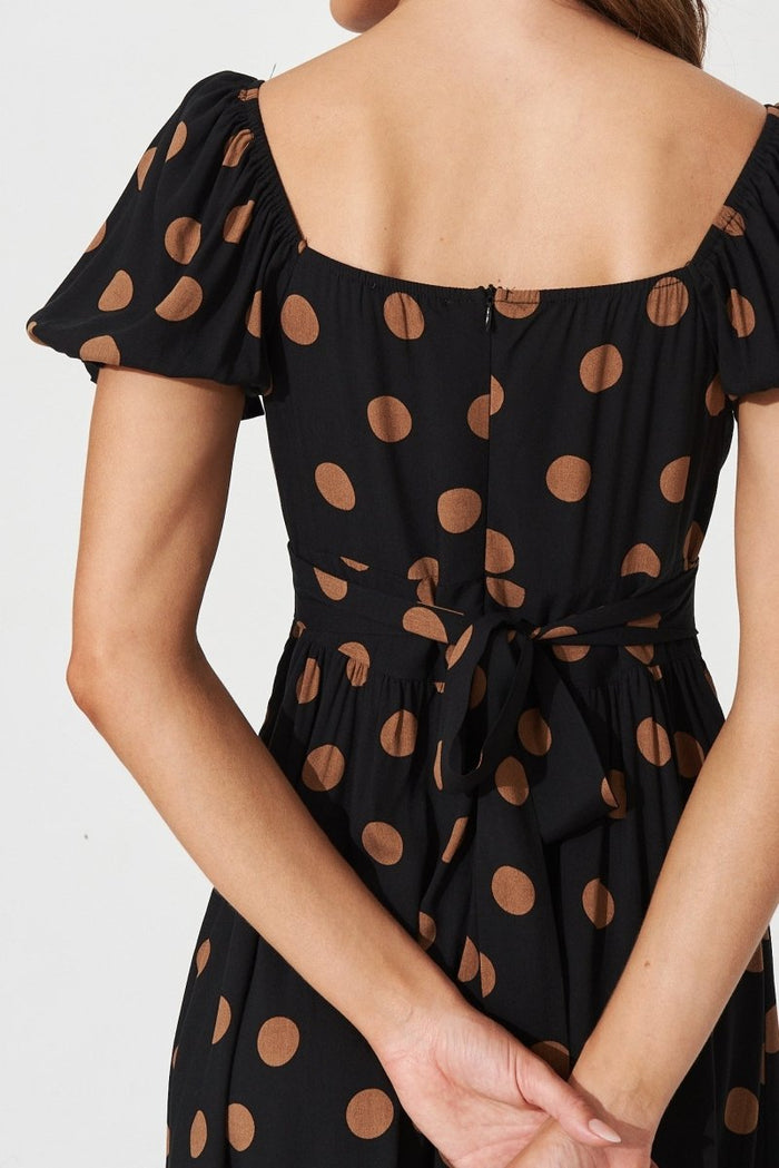 Candie Midi Dress In Black With Brown Spot - St Frock (Dev)
