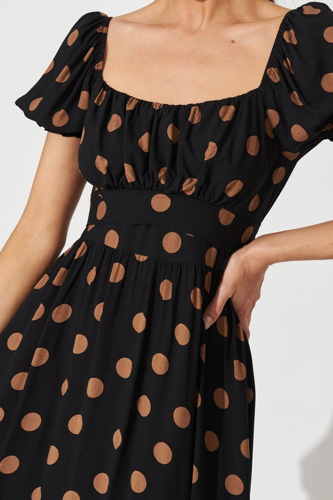 Candie Midi Dress In Black With Brown Spot - St Frock (Dev)