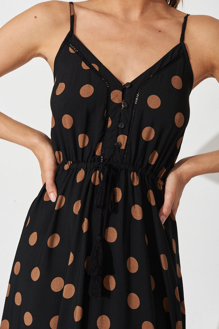 Onyx Midi Dress In Black With Brown Spot - detail