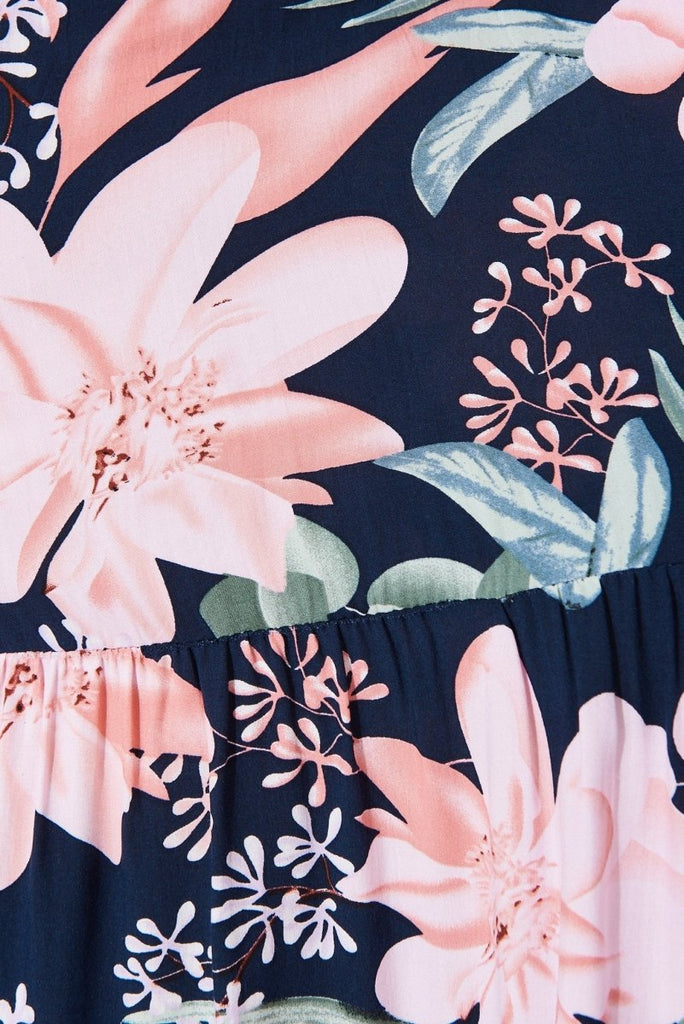 Caddington Midi Dress In Navy With Pink Floral - St Frock (Dev)