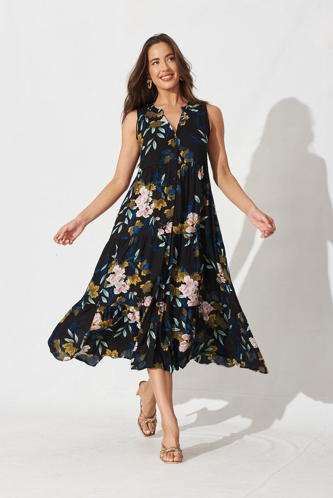 Derby Midi Black Floral - full length