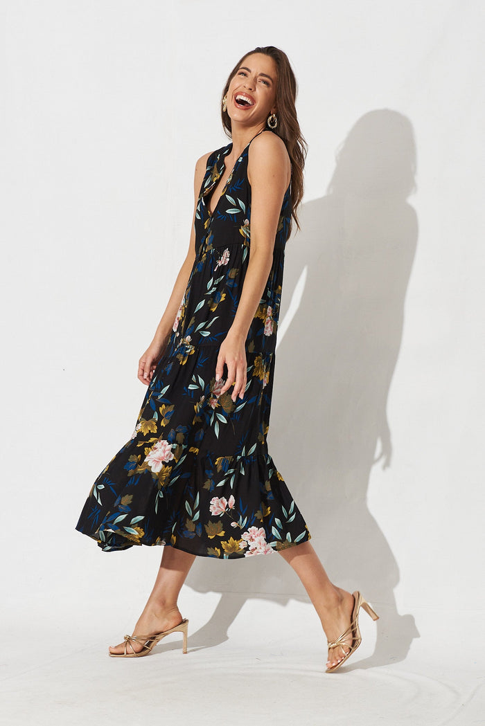 Derby Midi Black Floral - side