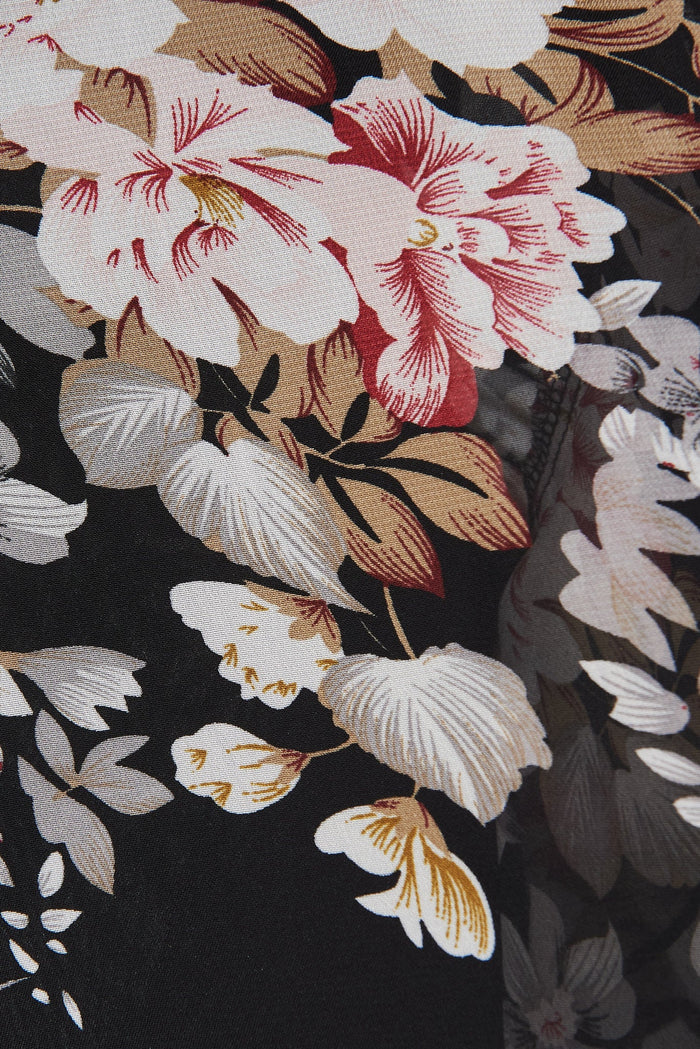 Hillside Dress In Black With Blush Floral Chiffon - fabric