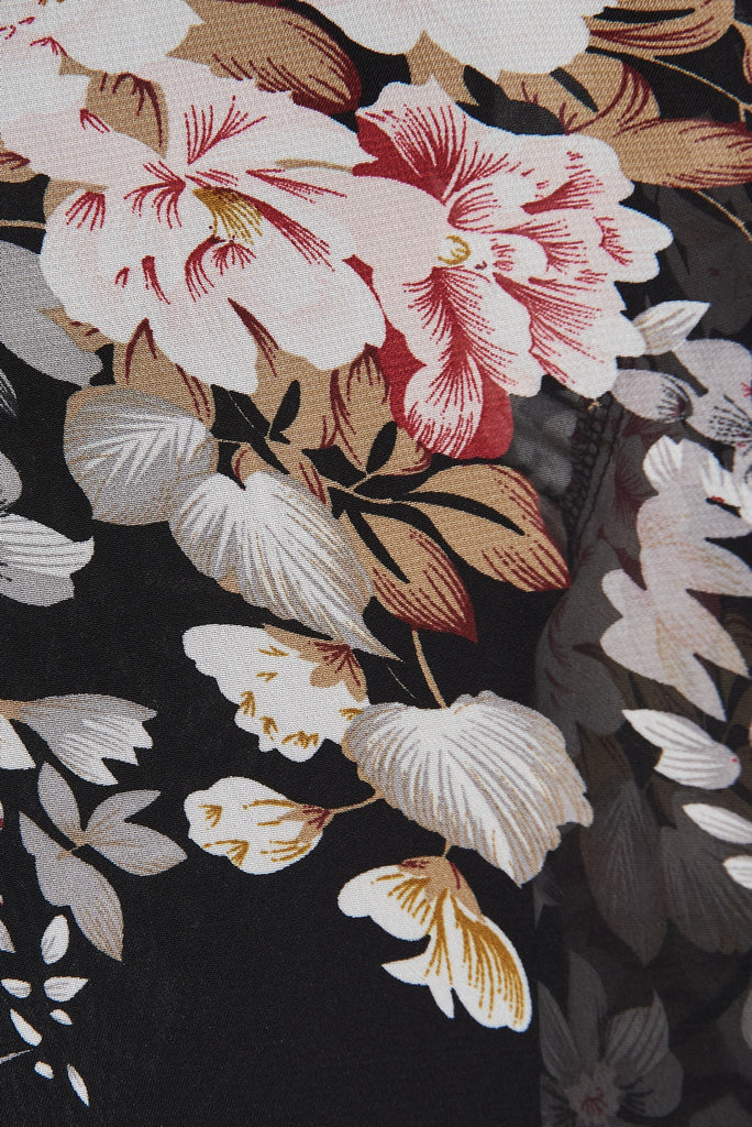 Hillside Dress In Black With Blush Floral Chiffon - fabric