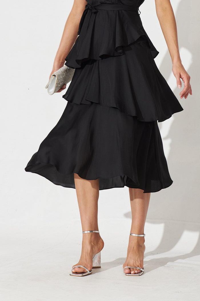 Fenwick Midi Dress In Black Satin - detail