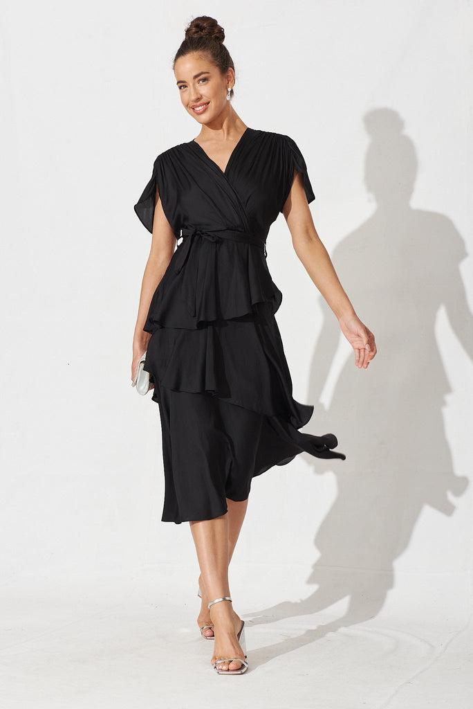 Fenwick Midi Dress In Black Satin - full length