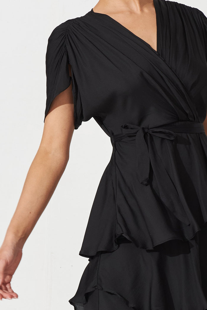 Fenwick Midi Dress In Black Satin - detail