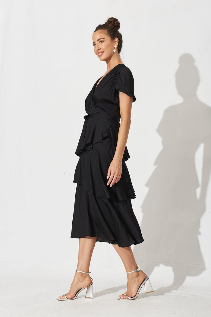 Fenwick Midi Dress In Black Satin - side