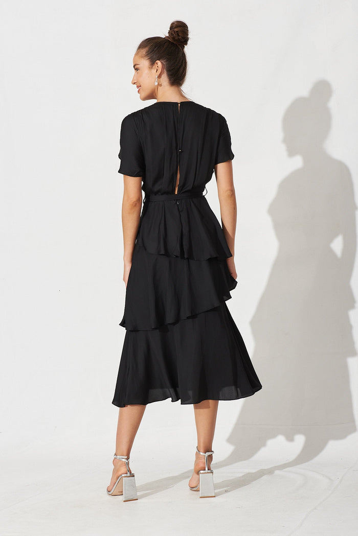Fenwick Midi Dress In Black Satin - back