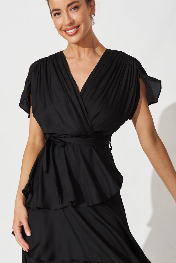 Fenwick Midi Dress In Black Satin - detail