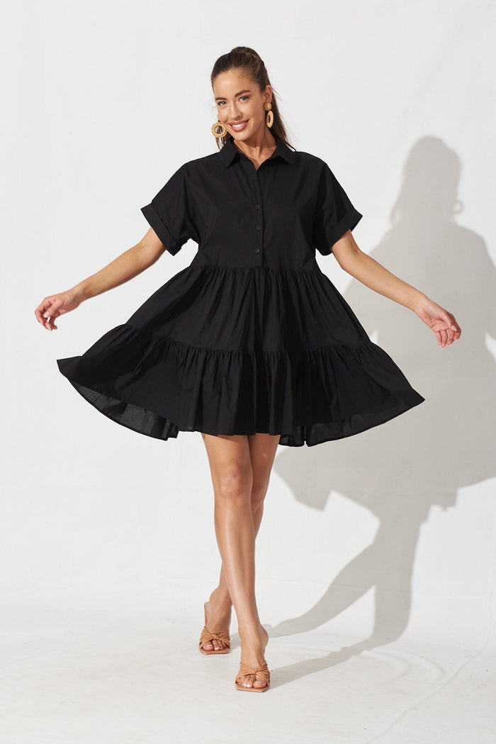 Limbury Dress In Black Cotton - full length