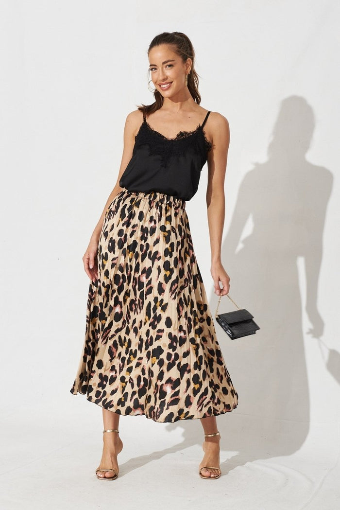 Carpi Midi Skirt In Brown With Animal Print - St Frock (Dev)