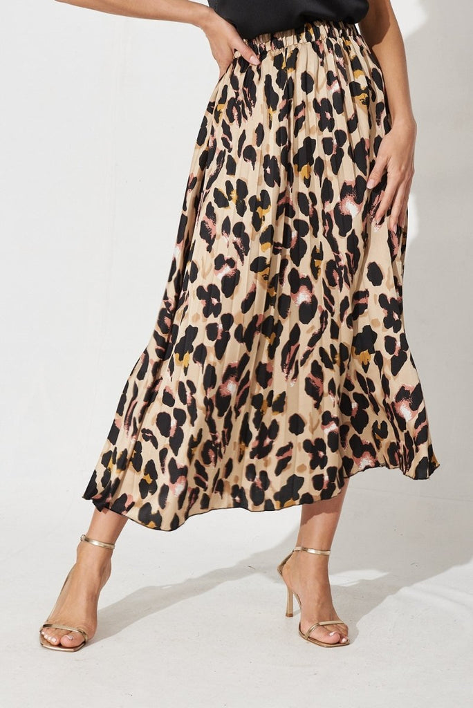 Carpi Midi Skirt In Brown With Animal Print - St Frock (Dev)