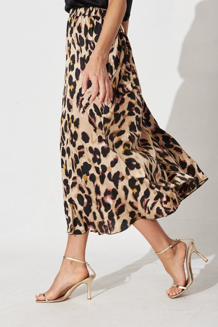 Carpi Midi Skirt In Brown With Animal Print - St Frock (Dev)