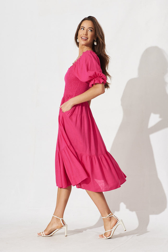 Leeds Midi Dress In Pink Linen Blend - side
